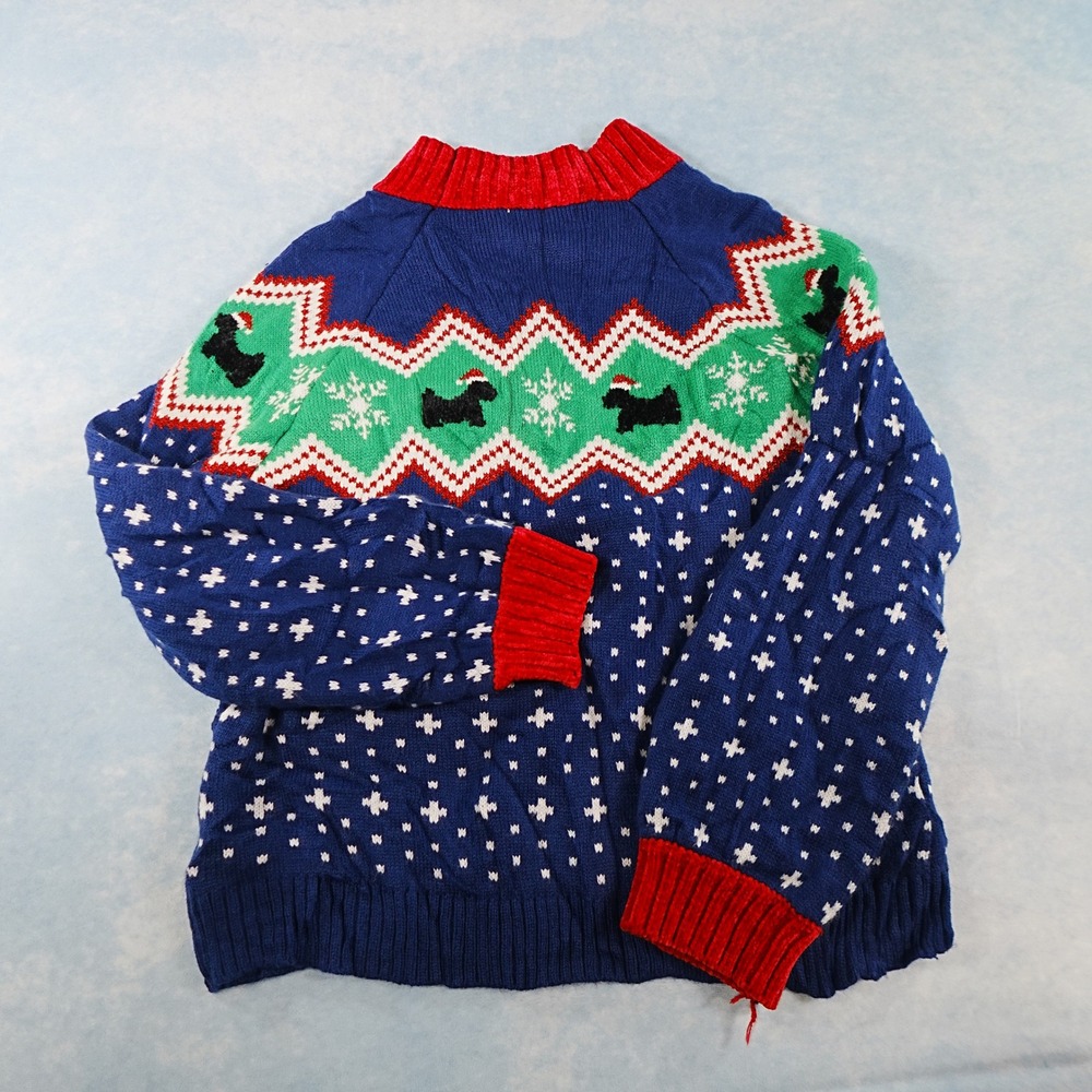 99 Jane Street Womens L Scottie Dog Christmas Sweater Blue Fair Isle Chenille